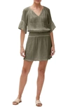 Michael Stars Katelyn Smocked Waist Peasant Dress In Olive