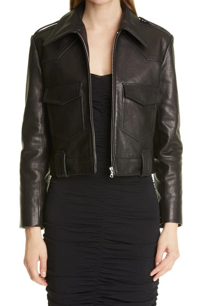 Khaite Corey Cropped Leather Jacket In Black