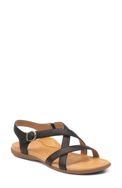 Aetrex Penny Strappy Sandal In Black Leather