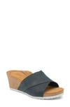 Aetrex Cora Wedge Slide Sandal In Navy Nubuck Leather