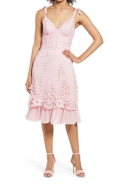 Chi Chi London Crochet Corset Cocktail Dress In Mink