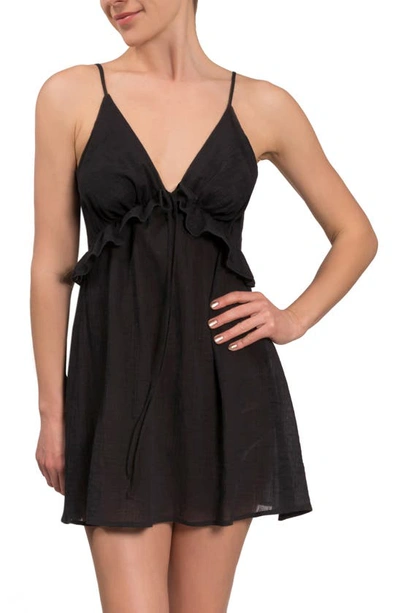 Everyday Ritual Isabelle Tie-front Cotton Chemise In Black