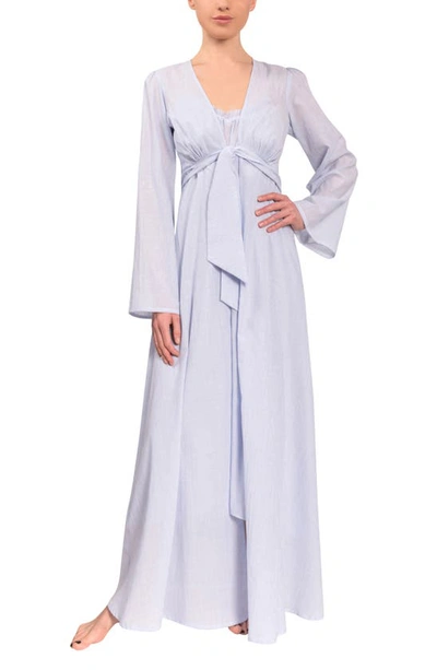 Everyday Ritual Diana Tie-front Long Cotton Dressing Gown In Blue