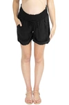 Angel Maternity Smocked Waist Tencel® Maternity Shorts In Black