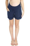 Angel Maternity Smocked Waist Tencel® Maternity Shorts In Navy