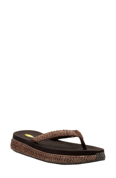 Volatile Palau Platform Flip Flop In Brown Fabric