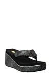 Volatile Frappachino Wedge Flip Flop In Black Metallic Snake Print