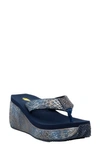 Volatile Frappachino Wedge Flip Flop In Navy Metallic Snake Print