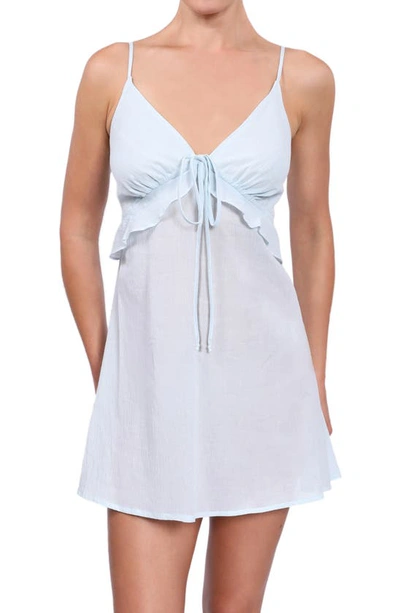 Everyday Ritual Isabelle Tie-front Cotton Chemise In Sea Glass Blue