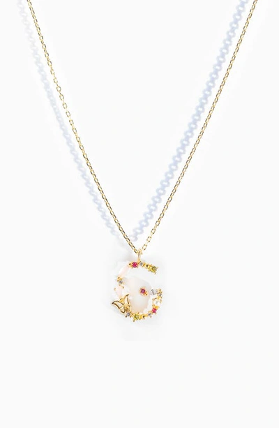 Girls Crew Flutterfly Stone Initial Necklace In Gold-plated- G