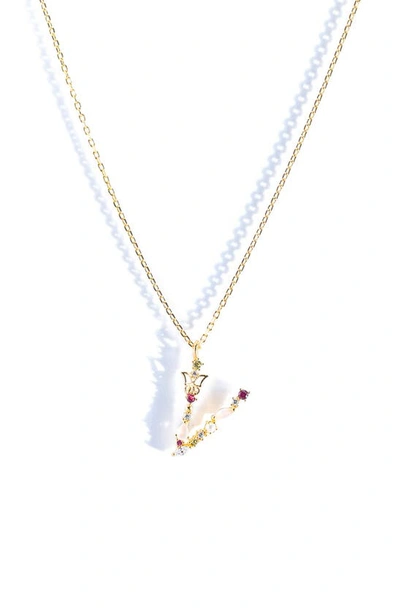 Girls Crew Flutterfly Stone Initial Necklace In Gold-plated- V