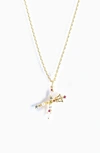 Girls Crew Flutterfly Stone Initial Necklace In Gold-plated- X