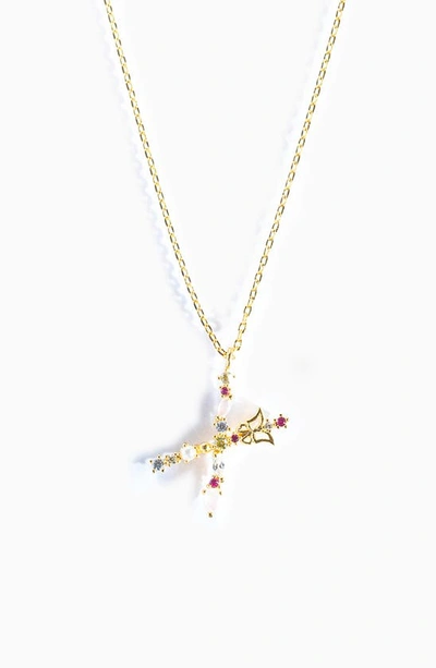 Girls Crew Flutterfly Stone Initial Necklace In Gold-plated- X