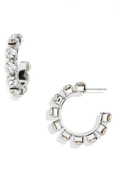 Area Small Round Crystal Hoop Earrings In Silver/ Clear