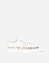 Dolce & Gabbana Sneakers In White Leather With Gold Logo In White