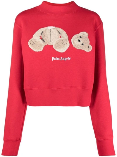 Palm Angels Red Cotton Bear Sweatshirt