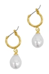 ADORNIA 14K YELLOW GOLD PLATED 10MM FRESHWATER PEARL HUGGIE DROP EARRINGS,731199499381