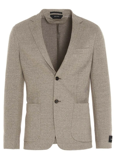 Z Zegna Herringbone Jacket In Black And White In Grey