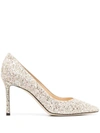 JIMMY CHOO JIMMY CHOO WOMEN'S BEIGE GLITTER PUMPS,ROMY85GTZROSE 35.5