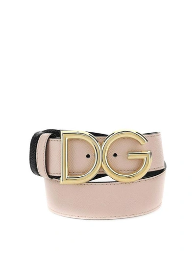 Dolce & Gabbana Reversible Dauphine Calfskin Belt With Dg Logo In Black