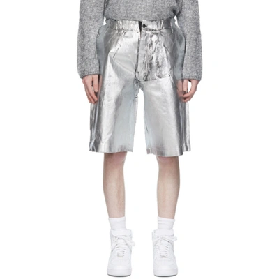 Comme Des Garçons Homme Deux Metallic Knee-length Shorts In Silver