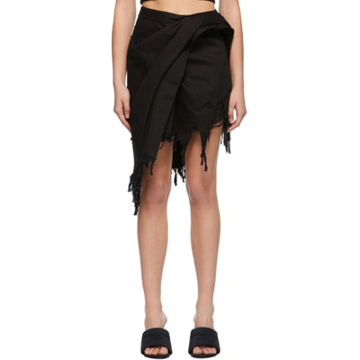 Alexander Wang Frayed Asymmetric Wrap-effect Denim Mini Skirt In Black