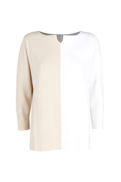 Le Tricot Perugia Color Block Sweater In White And Beige