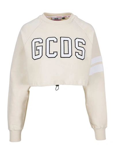 Gcds Stripe Detail Cotton Sweater In Cupwhite