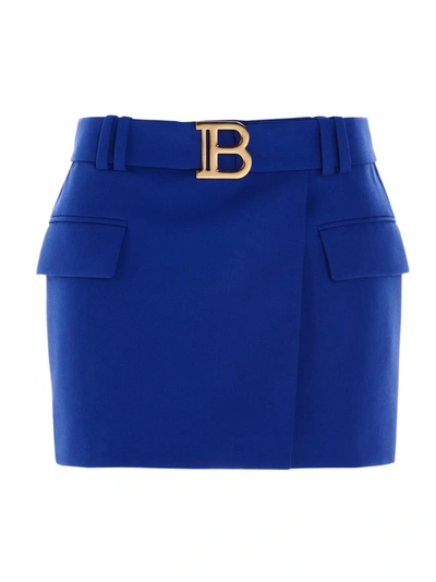 Balmain Belted Short Skirt In Blue