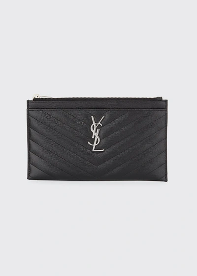 SAINT LAURENT YSL MONOGRAM SMALL ZIPTOP BILL POUCH IN GRAINED LEATHER,PROD161960174