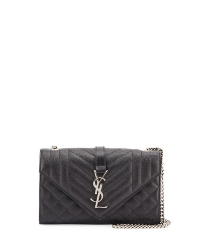Saint Laurent Envelope Triquilt Small Ysl Shoulder Bag In Grained Leather In Black