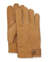 Ugg Genuine Shearling Lined Leather Tech Gloves In Brown