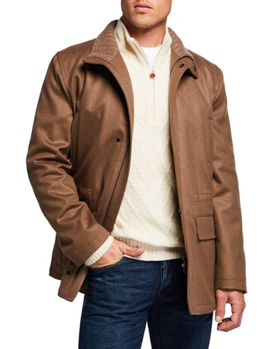 Kiton Men's Cashmere Zip-up Car Coat In Taupe