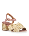 Tory Burch Kira Raffia Crisscross Ankle-strap Sandals In Natural Rose Tea