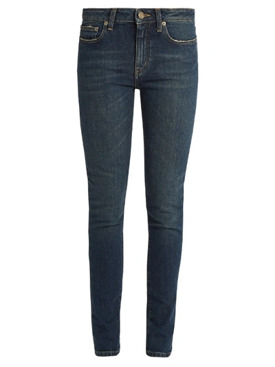 Saint Laurent Distressed Mid-rise Skinny Jeans In Medium Blue