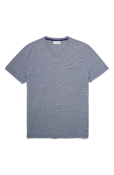 Lacoste V-neck Cotton T-shirt In Turquin Blue/ White