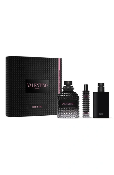 Valentino Uomo Born In Roma Eau De Toilette 3-piece Gift Set ($165 Value) In Black