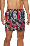 Hugo Boss Boss Men's Fanfin Logo-print Swim Shorts In Bright Red