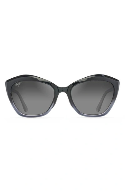 Maui Jim Lotus 56mm Polarizedplus2® Cat Eye Sunglasses In Black Fade/ Neutral Grey