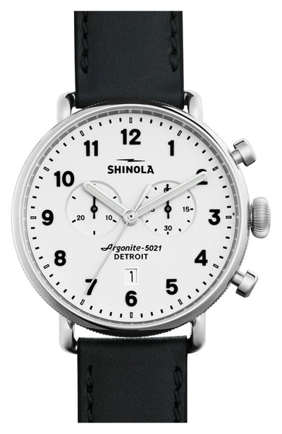 Shinola The Canfield Chrono Leather Strap Watch, 43mm In Black/ White