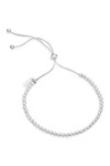 Sterling Forever Rhodium Plated Plated Beaded Slider Bracelet In Silver