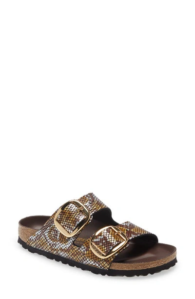 Birkenstock Arizona Big Buckle Slide Sandal In Python Brown Fabric