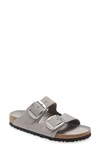 Birkenstock Arizona Big Buckle Slide Sandal In Dove Gray Nubuck Leather