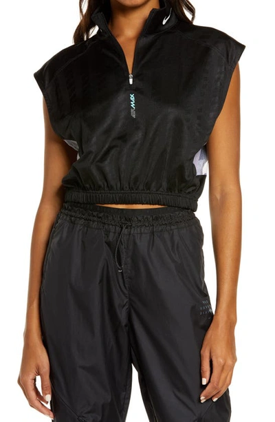 Nike Sportswear Half Zip Sleeveless Top In Black/ White/ Light Aqua