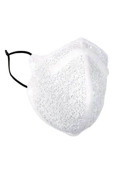 St John Adult Sequin Tweed Contoured Face Mask In White Sequin