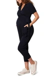 Ingrid & Isabelr Crop Jersey Maternity/nursing Jumpsuit In Black