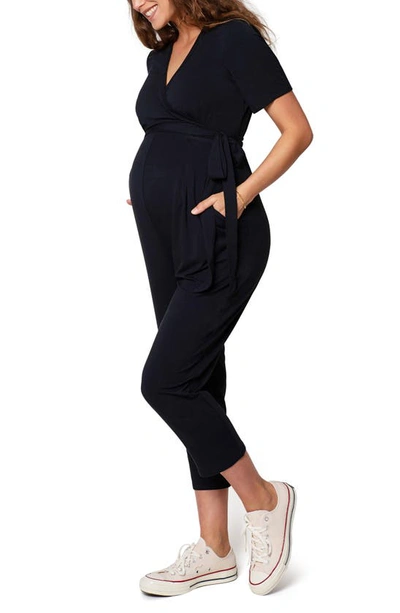 Ingrid & Isabelr Ingrid & Isabel® Crop Jersey Maternity/nursing Jumpsuit In Black