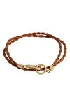 Allsaints Carabiner Clip Double Wrap Woven Leather Bracelet In Cognac