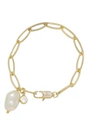 ETTIKA FRESHWATER PEARL PAPERCLIP CHAIN BRACELET,B1519.PRL.G