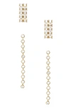 Ettika Set Of 2 Crystal Drop Earrings In Gold